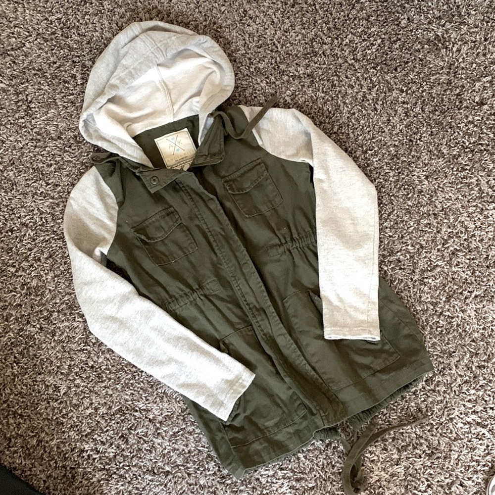 Olive Green Jacket with Grey Hood